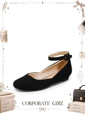 Women's Ballet Flats Round Toe Ankle Strap Buckle Comfortable Shoes